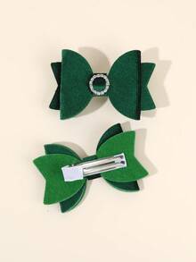 2pcs Green Velvet Bow Hair Clips, Suitable For Girls & Teenagers, Elegant & Fashionable, Women Hair Accessories, Hair Claws, Hair Clips