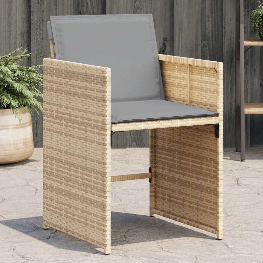 vidaXL 4 Stück Gartenstühle Mit Kissen, Beige-Mischung Poly Rattan - Beige - View 1