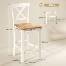 HOMCOM Set Of 2 Bar Stools With Backrest And Footrest, Rubberwood, For Kitchen, Dining Room, Bar, Oak+White - 1 - 查看 2