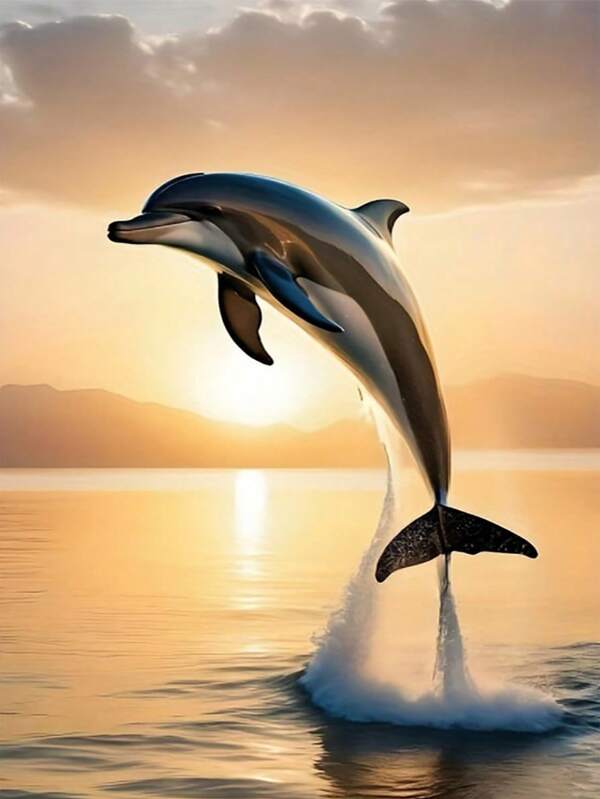 5D DIY Diamond Painting Kit - Dolphin Theme, Round Acrylic Diamond, Full Diamond Embroidery Cross Embroidery Art, Home And Gift Wall Decoration Craft, Frameless