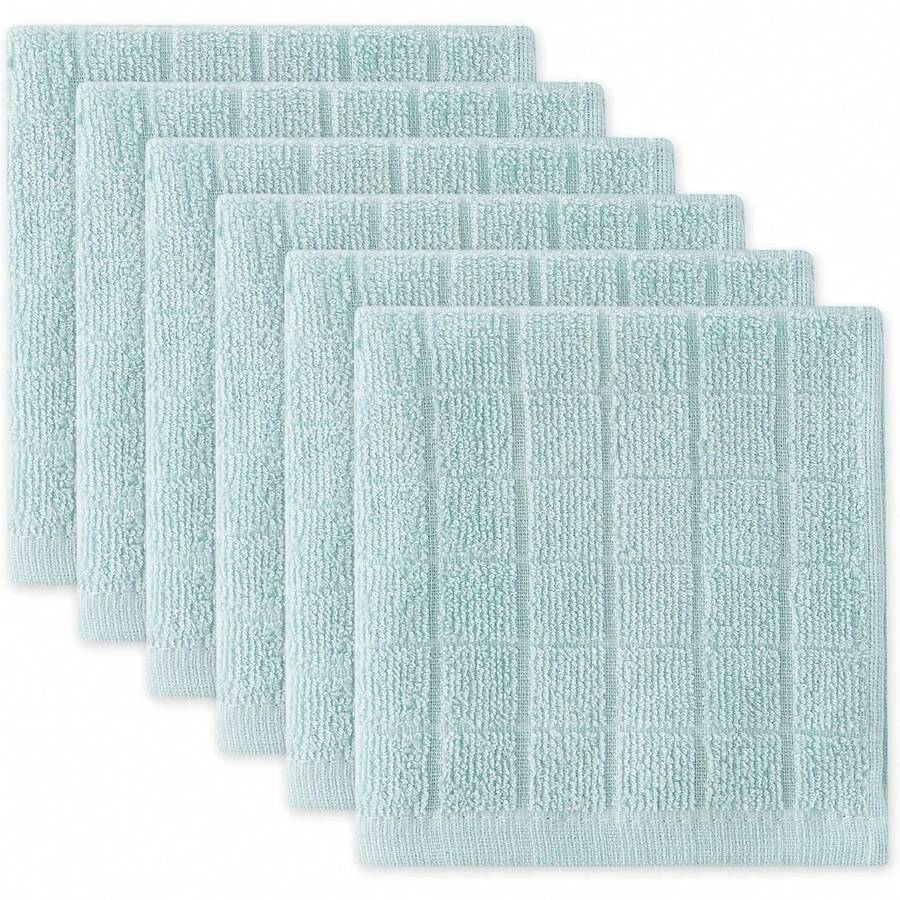 Juego básico de paños de cocina de toalla de rizo con cuadros de ventana sólidos, 12x12, rojo, 6 piezas, 2025 - Azul huevo de petirrojo - Ver 1