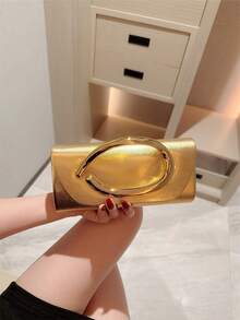 1 Túi cầm tay mini trang trí kim loại thời trang, Túi xách nữ đính thanh kim loại sáng bóng thanh lịch, Cảm giác sang trọng cho trang phục dạ hội, tiệc tùng, đám cưới, vũ hội, Bao gồm dây xích kim loại - Vàng - Xem 3