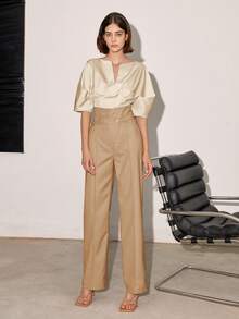Women's Solid Color High Waisted Straight Leg Casual/Business Pants, Spring And Summer - Camel - View 3
