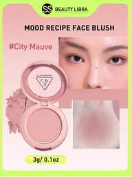 3CE Mood Recipe Blush, City Mauve, Velvety Matte Texture, Creamy Smooth, Gradient Glow, Brightens Warm Complexion, Oil Control, Suitable For Dry Skin, Easy To Blend, Highlights Under Eyes, 3D Sculpting, Magnetic Embossed Compact, Scoop With Fingertips, Korean Makeup, 3g, Travel Size