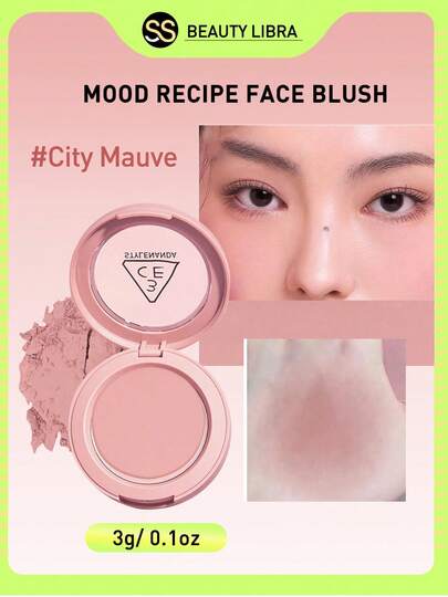 3CE Mood Recipe Face Blush City Mauve, Velvet Matte, Mousse-Like Smoothness, Tipsy Gradient Glow, Warm Skin Brightening, Oil-Control, Dry Skin Friendly, Effortless Blending, Under-Eye Enhancer, 3D Cheek Sculptor, Embossed Magnetic Case, Finger Dip Groove, K-Beauty, Korean Makeup,3g,Travel Size.
