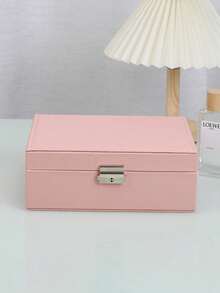 1个大容量PU皮革首饰盒，双层可锁首饰收纳盒，女士首饰收纳盒，防尘防丢首饰收纳盒，首饰收纳展示盒，化妆品收纳盒，首饰收纳整理，家居必备，适合存放项链、戒指、耳环和其他首饰配件，节日礼物，圣诞礼物，女士礼物。