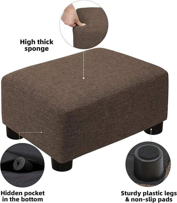 Small Foot Stool Ottoman Footstool With Footrest Living Room Bedroom And Office,Linen-Brown