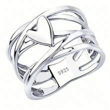 Chic French Style 925 Sterling Silver Plated Heart-Shaped Ring, Nickel-Free, Unique Design, Women's Fashion Jewelry, Perfect For Everyday And Party Accessories - 銀色 - 查看 5