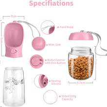 Dog Water Bottle,Portable Pet Water Bottle With Food Container,Outdoor Portable Water Dispenser For Cat, Dog, Pets For Walking,Hiking,Travel,Walk The Dog Essentials, Dog Stuff - 粉色 - 查看 2