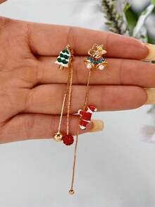 一对可爱的圣诞铃铛和圣诞老人流苏耳环 - 彩色 - 查看 4