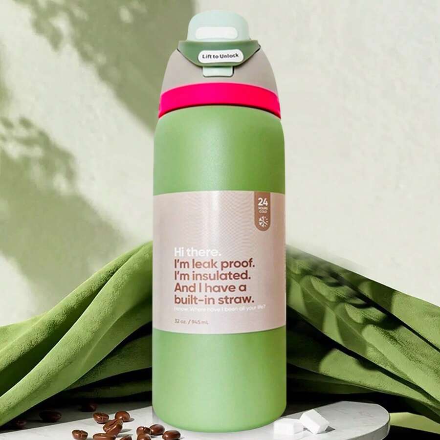 Owa Laa 32OZ Water Bottle,Exquisite Design,Multiple Color Options,Makes An Excellent Gift.It Keeps Drinks Hot Or Cold And Can Be Used For Various Beverages.Suitable For Use In Offices,Leisure Activities,Sports,Indoor And Outdoor Settings,Etc,Valentine's Day - 墨綠色 - 查看 1
