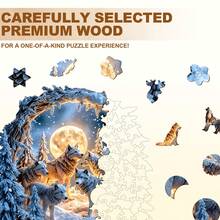 1pc Snowy Night Wolf Pack Wooden Puzzle, Asymmetrical Animal Shape Wooden Jigsaw Puzzle, Decorative Art, Tabletop Game Magic Puzzle, Unique Children's Educational Puzzle, Holiday Gift, Adult Wooden Puzzle, Christmas Gift, Back To School Gift, Birthday Gift (2D Puzzle) - Multicolor - View 5