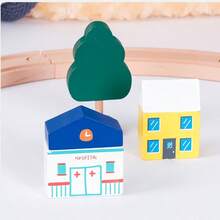 1盒木制火车轨道套装，儿童木制火车轨道，扩展包内含木制房屋和树木，木制火车轨道配件 - 激发创造力，木制火车轨道扩展包，适合3-7岁男孩女孩的生日礼物 - wooden track - 查看 5