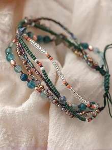 Set de 1 pieza/2 piezas de pulsera artesanal bohemia con cuentas - Piedras naturales, hecho a mano, ajustable, cuentas de calabaza, regalo versátil para Halloween, Navidad, colores de otoño/invierno