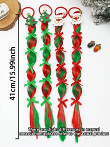 2/4pcs Christmas Themed Hair Accessories, Santa Claus & Christmas Tree Gradient Red & Green Wigs, Cute Hair Scrunchies For Holiday Party, Festive Atmosphere Decoration, Great Gift - Multicolor - View 3