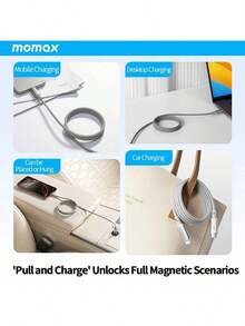 MOMAX DC35 Universal Magnetic Charging Cable For Multiple Devices, 100W Fast Charging, High-Speed File Transfer, Durable Braided Cable, Ideal For Mobile Office And Travel, Black - Black - View 3