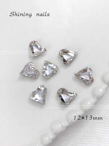 50pcs Crooked Heart Nail Art Rhinestones, Pointed Bottom Colorful Sparkling Heart & Heart K9 Glass Crystal Nail Jewelry Decorations