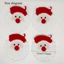 1pc/4pcs Handmade Crochet Santa Claus Coasters - Holiday Red & White Decor, Durable Fabric Drink Coasters, Christmas Table Decor, Christmas Decorations, Home Decor, Christmas Ornaments, Unique Fun Christmas Gift, Christmas Theme Party Decor, Soft Handcrafted Coasters, Great For Home, Office And Birthday Gifts