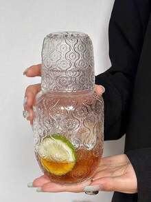 European Retro Embossed Teapot Set, Gemstone Grid Large Capacity Glass Cooling Pot For Coffee Sharing, Household Juice Pot Cup Set - Transparent - View 2