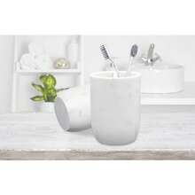 Toothbrush Holder Polyresin Toothbrush Organizer Stand,Multi-Functional Toothpaste Holder Makeup Brushes Cup Razors Holder For Bathroom Vanity Countertop,Ideal For Home, Hotel (Marble Style) (1Pack){Inchcolorinch:InchWhiteinch} - 白色 - 查看 3