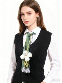 1pc Women's Fashion Red/Pink/Green Rhinestone 3D Flower Choker Necklace, Suitable For Party, Banquet, Gathering, Personalized, Daily Wear - Multicolor - View 1