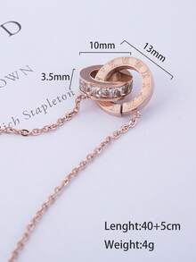 Double Circle Design Rhinestone Embellished Necklace In Roman Style - Rose Gold - View 2