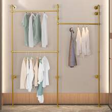 Wall-Mounted Clothing Display Rack,  Industrial Pipe 3 Shelves Clothes Organizer,Heavy Duty Rustic Gold Metal Garment Frame,3-Tier Design For Bedroom, Living Room - Vàng - Xem 2