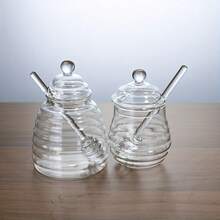 1 Elegant Bee Themed Honey Jar With Integrated Spoon - High Borosilicate Glass Container, Sealed Lid - Heat-Resistant And Impact Resistant, Suitable For Kitchen, Food Storage Room, Dining Table - Decorative Bee Decoration - Ideal Gift For Bee Breeders And Home Chefs, Bee Kitchen Decoration, Food Storage Room Tidying, Floral Patterns, High-End Kitchenware, Syrup Dispenser, Kitchen Enthusiasts - Multicolor - View 4