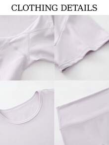 2PCS Women's Simple Solid Color Short Sleeve Shorts Sports Suit - Mauve Purple - View 7