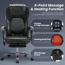 Massage Office Chair With Heat And Footrest U2013Reclining Desk Chair, Big And Tall Leather Computer Chair With Wheels, PU Executive Office Chair Home, Gaming, Study, 300 Lbs, Black