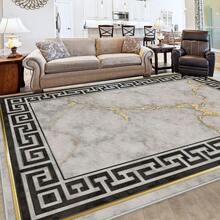 1PC Greek Key Pattern & Marble Style Area Carpet, Lightweight Washable Easy-To-Tidy Floor Mat For Living Room, Bedroom, Bathroom, Kitchen, Office, Room Accessones - 彩色 - 查看 12