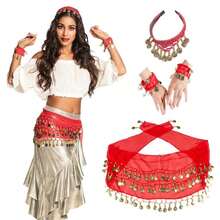 肚皮舞套装，包括肚皮舞雪纺臀巾、头巾、手镯等舞蹈配饰，附赠金币 - 彩色 - 查看 16