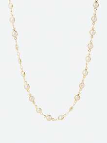 Opalesca 1pc Gold/Silver Faux Pearl Trim Y-Shaped Long Necklace, Bling Pendant, Suitable For Daily Wear, Date, Party, Holiday, Vacation, Deep V, Anniversary, Birthday Gift, Boho Elegant Luxurious Minimalist Fashion Sexy Cute - Yellow Gold - View 4