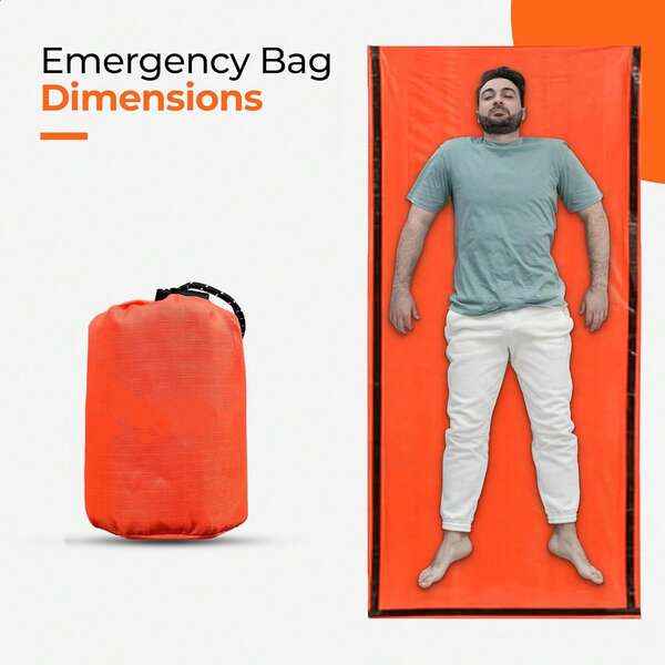 Una bolsa de dormir de emergencia - Una bolsa de dormir/tienda de campaña aislada con película de poliéster ultraligera e impermeable que se puede usar como manta de emergencia, equipo de supervivencia ligero, bolsa para actividades al aire libre, equipo de supervivencia para el automóvil y bolsa repelente de insectos. Ideal para senderismo, camping, trekking, aislamiento corporal y actividades al aire libre. Te mantiene caliente después de terremotos, huracanes y otros desastres.