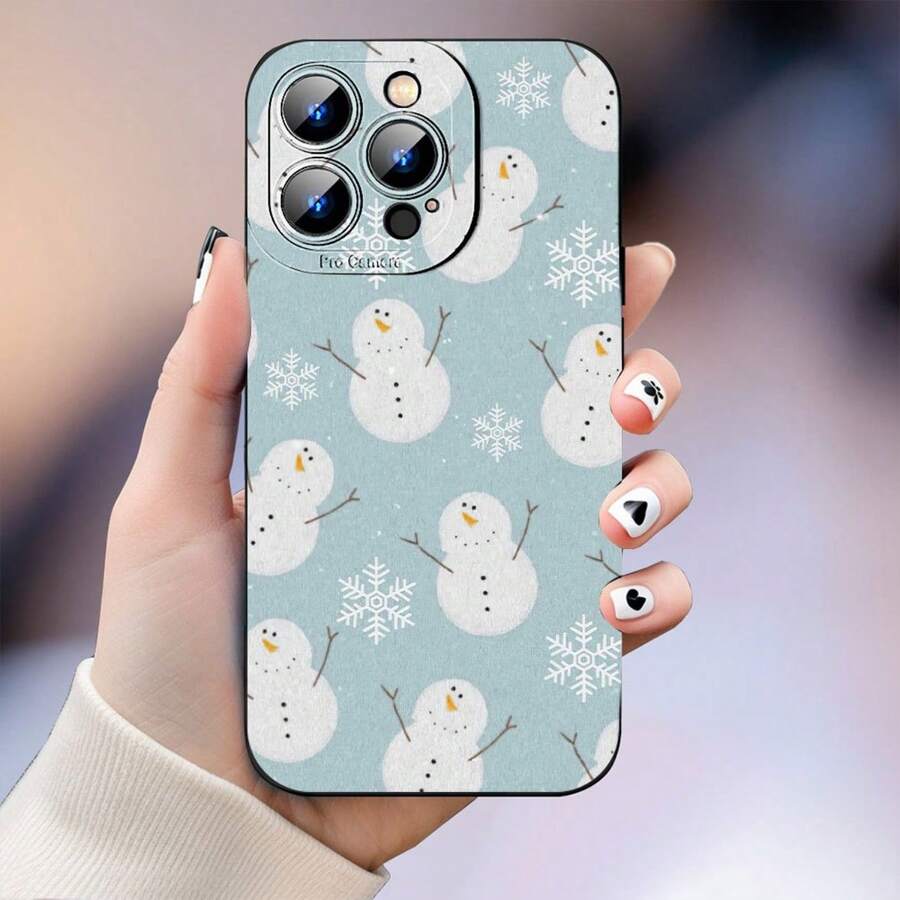 Una funda de muñeco de nieve navideña con un diseño único. Diseñada para ser creativa y antiincrustante, ofrece protección total de la lente y a prueba de golpes. Este accesorio duradero es parte de la colección classic y está disponible para la serie 11 a 16, incluidas las versiones Pro Max y Plus. Ideal para regalar a un amigo. - Negro - Ver 1