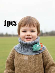 1pc Kids/Toddlers Dinosaur Knitted Scarf, Children's Cable Knit Neck Warmer, Autumn/Winter Warm Neck Gaiter, Cute Dinosaur Design