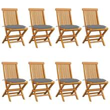 vidaXL 8 Stück Gartenstühle Mit Grauen Kissen, Massivholz Teak - Grau - Übersicht 1