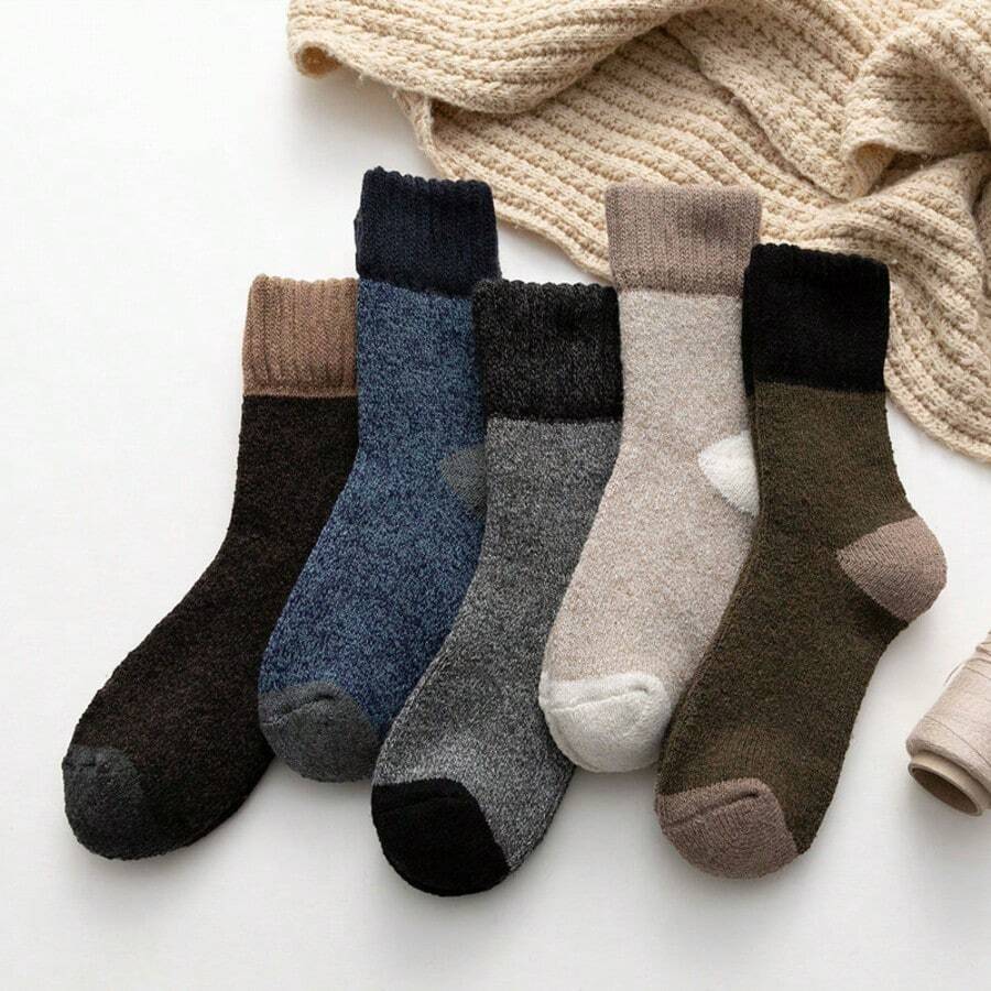 5 Multicolor Styles | Autumn & Winter Retro Socks, Merino Stitched Color-Block Socks, Thickened & Warm