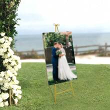 ZHFEISY 50 In Tall Gold Easel Stand For Sign, Posters, Adjustable Metal Display Easel Stand With Bow Top, Portable Art Easel, Foldable Freestanding Welcome Sign Stand For Wedding (1PCS 16.34x50 In) - 41.5*60*127cm - View 12