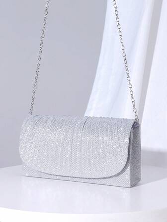 Glitter Envelope Handbag Women's Evening Bag Ladies Day Clutch Daily Clutch Wedding Party Bling Metal Chain Crossbody Bag Silver Black