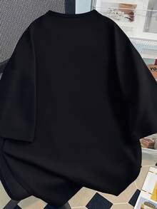 大尺碼女款圓領夏季休閒手勢印花短袖T恤 - 黑色 - 查看 10