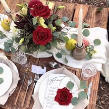 5朵仿天鹅绒玫瑰花，丝缎面料，秋季装饰，返校教室装饰，DIY花环材料，婚礼新娘腕花，花束，家居装饰，生日蛋糕装饰 - 紅色 - 查看 3