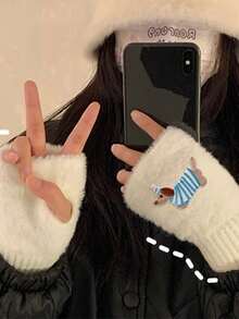 1/2 Pairs New Mink Fleece Half Finger Gloves For Women'S,With Cute Puppy Accessories,Soft Winter Warmth, Luxury Solid Color Plush Knitted Fingerless Gloves ,Warm Imitation Woolen Half Finger Gloves, Women'S Winter Plush Knitted Handguard, Wrist Leak Finger, Ladies Versatile Touch Screen Gloves,Office, Work, Outdoor Sports,Student Writing, Party Gifts,Christmas Gifts,Easter Gifts,Great Gift For Valentine'S Day - Multicolor - View 5