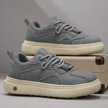 Men's Casual Sneakers, PU Upper, Comfortable Non-Slip & Durable Outsole, Low-Top Lace-Up Skate Shoes, European & American Street Style - Grey - View 1