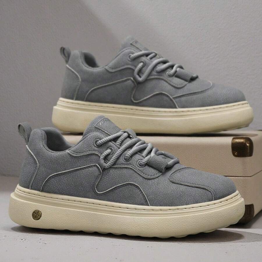 Men's Casual Sneakers, PU Upper, Comfortable Non-Slip & Durable Outsole, Low-Top Lace-Up Skate Shoes, European & American Street Style - Grey - View 1