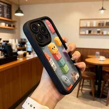 Cubos de colores con caras divertidas funda para telefono negro diseño de bloques animados para uso diario en cafeterías y oficinas Aplicable a los teléfonos de la serie Apple y Galaxy - Burdeos - Ver 6