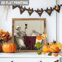 2D Flat, 1 Piece, Classic Skull And Wine Glass In Bathtub Wooden Frame Sign, Rest Theme Wall Art, Suitable For Halloween Bathroom Bedroom Entrance Home Decoration Sign, 8x8 Inches, 2D Flat - 8x8 Inches - View 2