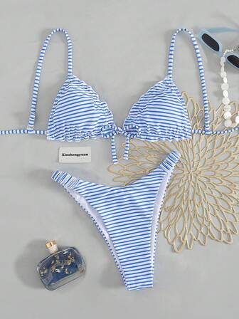 Set de 2 piezas de traje de baño con estampado de rayas adelgazantes para Navidad, Año Nuevo, Acción de Gracias, Día de San Valentín, vacaciones y playa