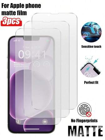 3 piezas Compatibles con modelos de Apple (Efecto mate + HD) Protector de pantalla de vidrio templado de pantalla completa 1:1, antihuellas, compatible con Apple X/XR/11/12/13/14/15/16/16 Plus/16 Pro/16 Pro Max/17/17 Air/17 Pro/17 Pro Max Serie completa de accesorios. Compatible con fundas de teléfono, fácil instalación