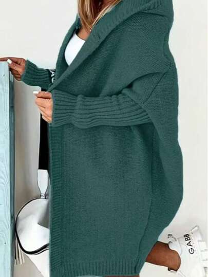 Casual Long Sleeve Hooded Knitted Cardigan, Autumn/Winter